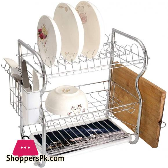 Stainless Steel 3-Tier Dish Drainer Rack Drying Drip Tray Cutlery Holder