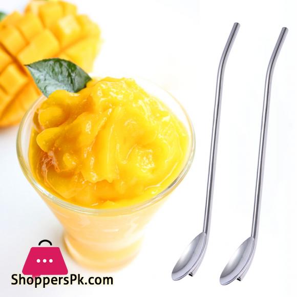 Stainless Steel Oval Shape Metal Drinking Spoon Straw Reusable Straws Cocktail Spoons Set Falooda Spoon