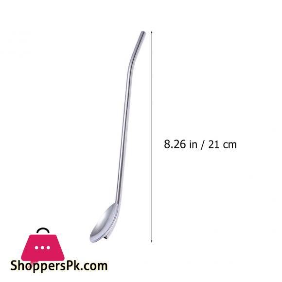 Stainless Steel Oval Shape Metal Drinking Spoon Straw Reusable Straws Cocktail Spoons Set Falooda Spoon