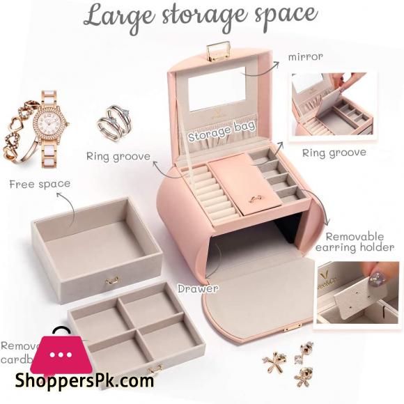 Vee Princess Style Jewelry Box with Mirror And Jewelry Display Storage Case