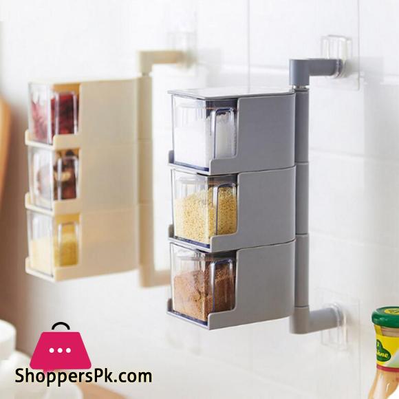 Rotating Seasoning Storage Boxes Spice Jar Condiment Box Spices Storage Wall Hanging Kitchen Organizer Kitchen Accessories