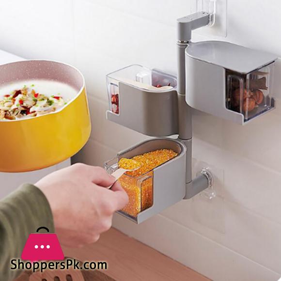 Rotating Seasoning Storage Boxes Spice Jar Condiment Box Spices Storage Wall Hanging Kitchen Organizer Kitchen Accessories