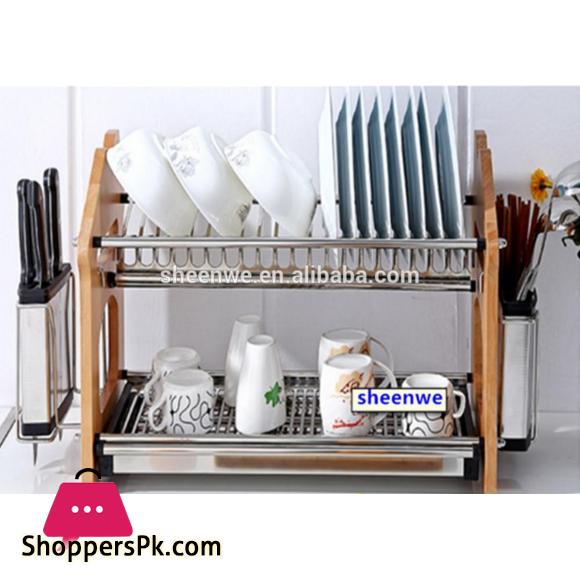 2-Tier Stainless Steel Kitchen Dish Plate Drainer Storage Rack
