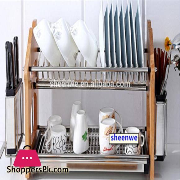 2-Tier Stainless Steel Kitchen Dish Plate Drainer Storage Rack