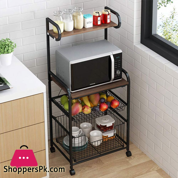 4 Tier Metal Kitchen Bakers Rack Rolling Utility Cart Spice Rack Microwave Oven Stand Shelf Utensil Holder Drawer Organizer Fruit Vegetable Storage Basket