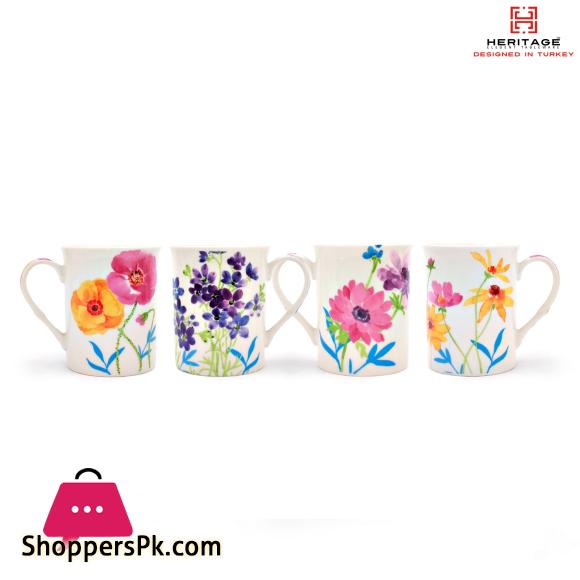 Blue Leaf Flower Mugs – 6 Pc
