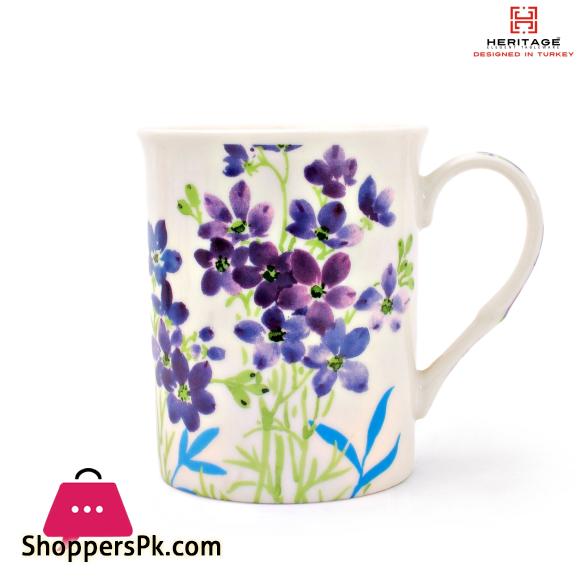 Blue Leaf Flower Mugs – 6 Pc