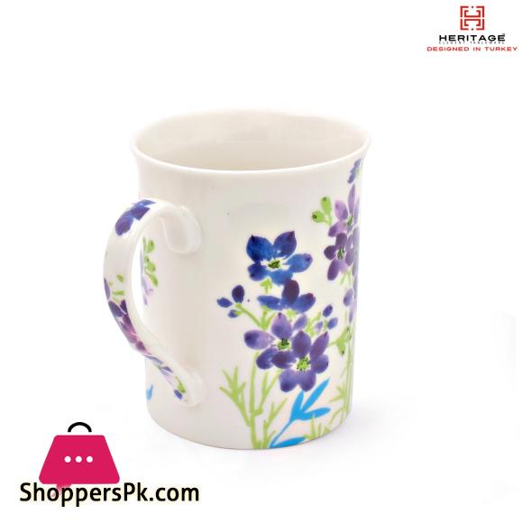 Blue Leaf Flower Mugs – 6 Pc