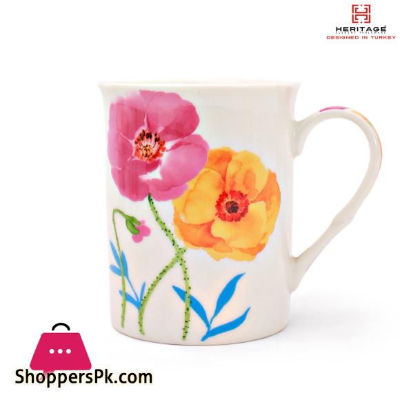 Blue Leaf Flower Mugs – 6 Pc
