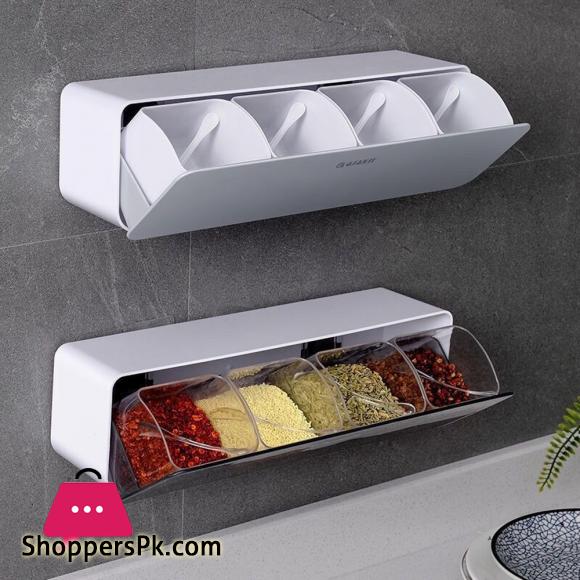 Condiment Box Kitchen Utensils One Multi Grid Spice Jar Combination 4 Grid Wall Mounted Salt Sugar MSG Storage Seasoning Box