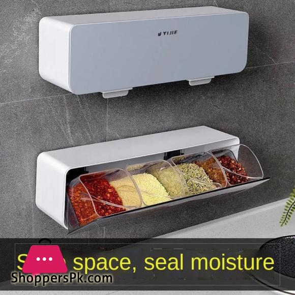 Condiment Box Kitchen Utensils One Multi Grid Spice Jar Combination 4 Grid Wall Mounted Salt Sugar MSG Storage Seasoning Box