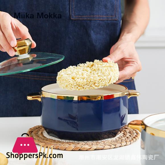 Gold Inray Instant Noodle Bowl Ceramic Nordic Eramic Ramen Bowl Large Soup Bowl Noodle Bowl Household Beef Noodle Bowl with Lid