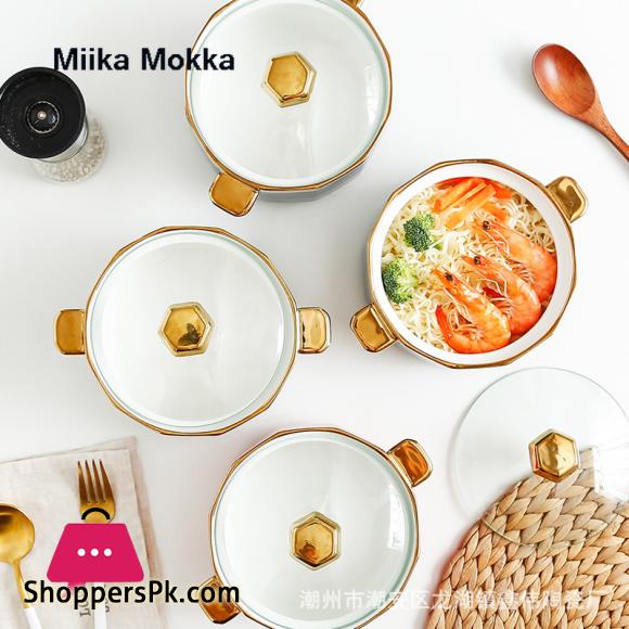 Gold Inray Instant Noodle Bowl Ceramic Nordic Eramic Ramen Bowl Large Soup Bowl Noodle Bowl Household Beef Noodle Bowl with Lid