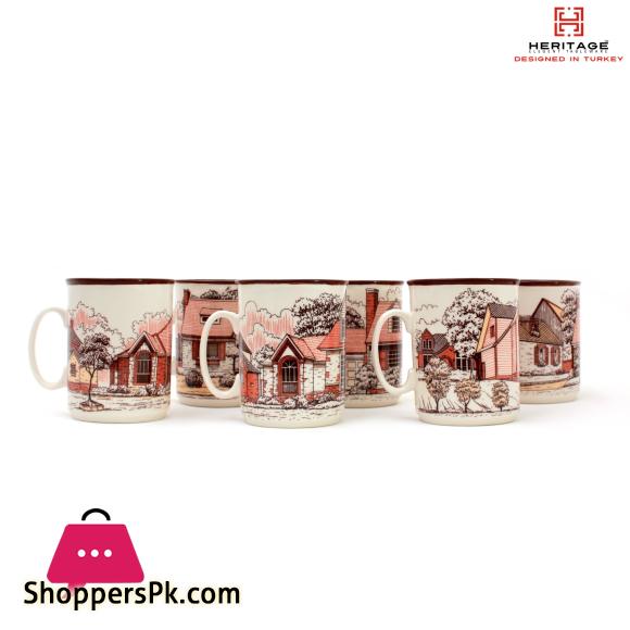 Heritage European Houses Print 250ml Mugs Set ( Set Of 6)