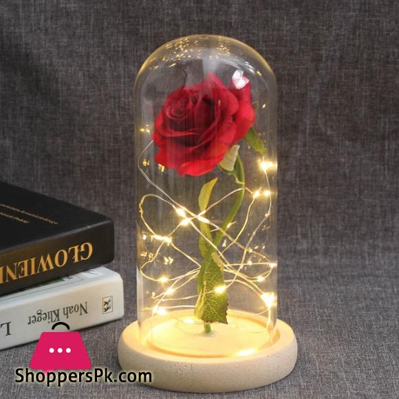 Hot Beauty And The Beast Eternal Rose White Base With Led Lights Glass Dome Black Red Rose Valentines Day Mothers Day
