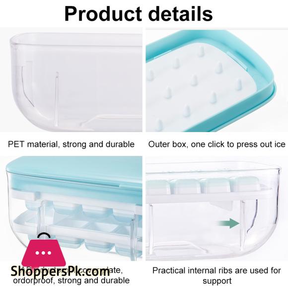 Ice Cube Tray with Lid and Bin Quick Release Silicone Ice Cube Maker Mold with Container for Cocktail Whiskey Bar Kitchen Tools