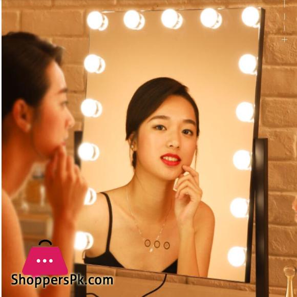 Makeup mirror with lamp stand type recharging light beauty mirror with LED light bulb|Dressers