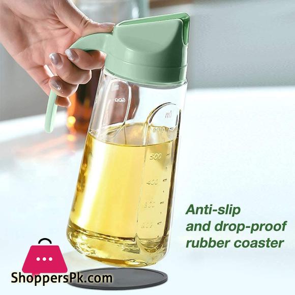 Oil Dispenser Bottle for Kitchen Automatic Flip Cap Cooking Oil Dispenser Bottle Non-Drip Spout Glass Oil Bottle 400 ML