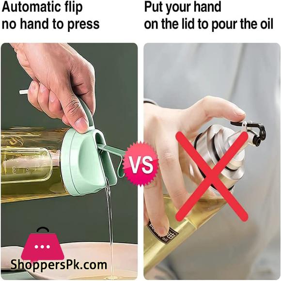 Oil Dispenser Bottle for Kitchen Automatic Flip Cap Cooking Oil Dispenser Bottle Non-Drip Spout Glass Oil Bottle 400 ML