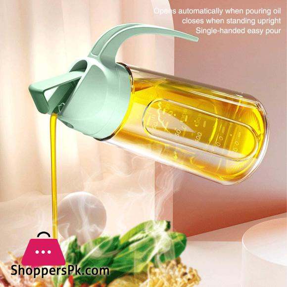 Oil Dispenser Bottle for Kitchen Automatic Flip Cap Cooking Oil Dispenser Bottle Non-Drip Spout Glass Oil Bottle 400 ML