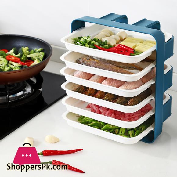 Plastic Plates Set with Wall Mounted Holder Space Saving Kitchen Food Storage Organizer Stackable Cooking Dishes Plate - 6 Pcs