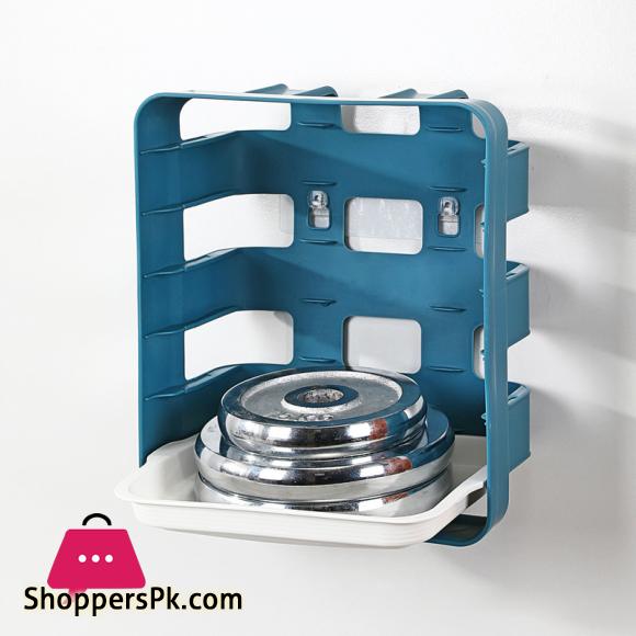 Plastic Plates Set with Wall Mounted Holder Space Saving Kitchen Food Storage Organizer Stackable Cooking Dishes Plate - 6 Pcs