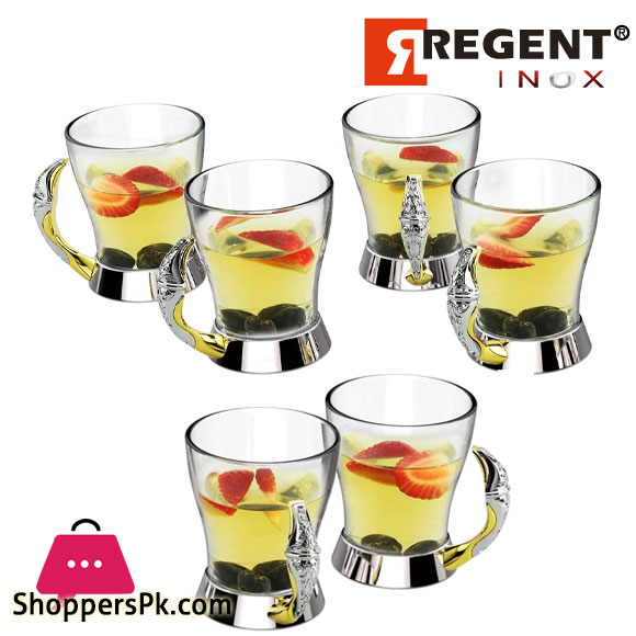 REGENT Malaika Tea Mug Set of 6 Gold And Clear - 198279