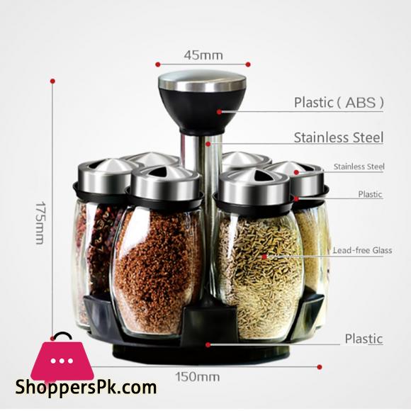 Rotating Cruet Condiment Seasoning Jars Set for Spices Pepper Sprays Bottles Salt Shakers Holder Kitchen Storage Rack Organizer