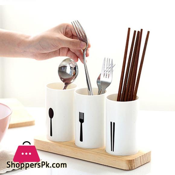 Spoon Holder Drain Rack Desktop Tableware Storage Rack Spoons Knife Storage Box Wooden Table Cutlery Container Kitchen Organizer