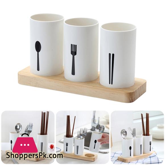 Spoon Holder Drain Rack Desktop Tableware Storage Rack Spoons Knife Storage Box Wooden Table Cutlery Container Kitchen Organizer