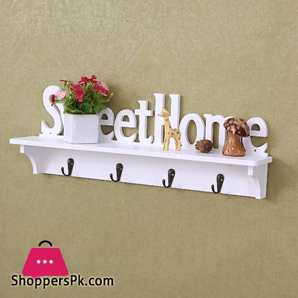 Wooden Wall Mount Rack DIY Sweet Home Storage Shelf Hooks Bedroom Hanger Holder