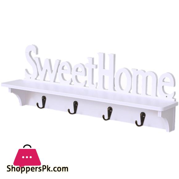 Wooden Wall Mount Rack DIY Sweet Home Storage Shelf Hooks Bedroom Hanger Holder