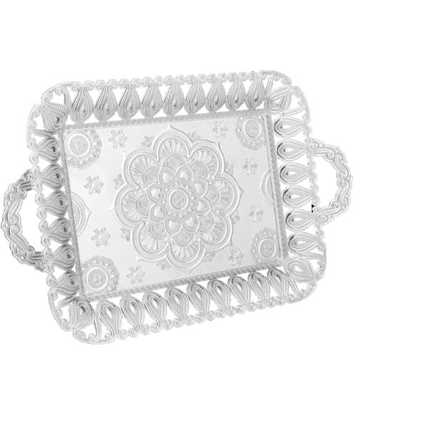 Osena Ecem Serving Tray Rectangular 28cm x 45cm Silver Turkey Made - 197-6-11
