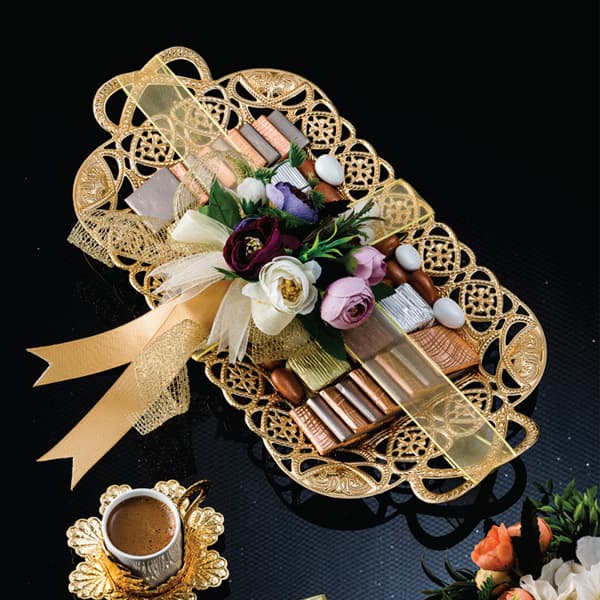 Osena Eksen Pewter Metal Rectangular Serving Tray 21cmX42cm Golden Turkey Made - 208-2-18