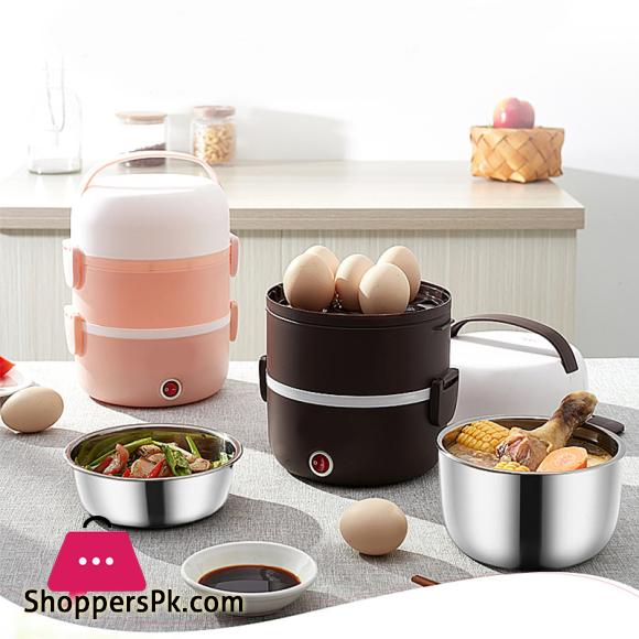 220V Electric Heating Lunch Box Stainless Steel 2L Large Thermal Food Container Warmer Mini Rice Cooker Work Home Lunchbox Set