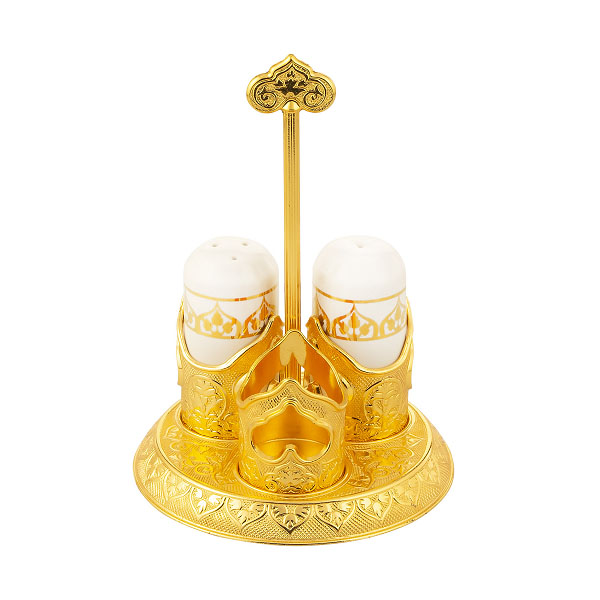 Osena Pewter Metal With Porcelain Desire Salt Pepper Toothpick Golden Turkey Made - 228-K-18
