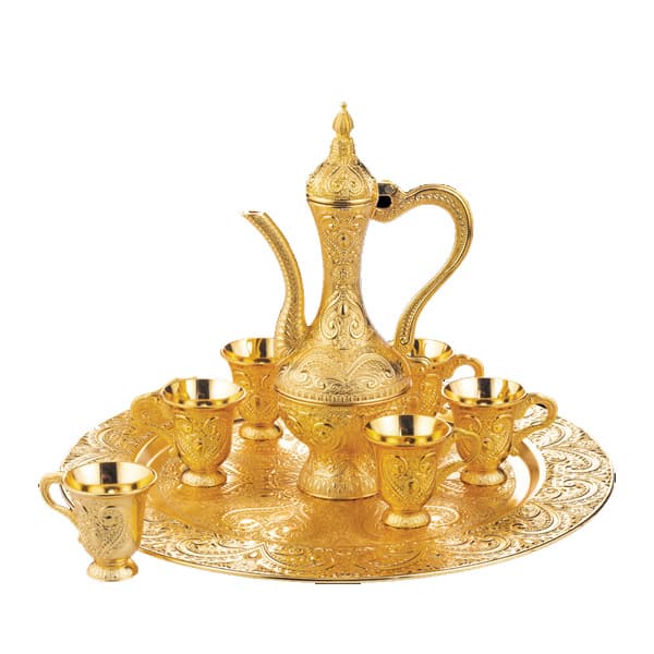 Osena Pewter Metal Paytaht Zamzam Kawa Set Golden Turkey Made - 242-K-18