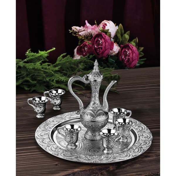 Osena Pewter Metal Paytaht Zamzam Kawa Set Silver Turkey Made - 242-K-11