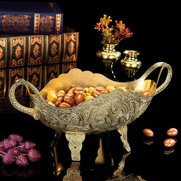 Osena Pewter Metal Fre-Stand Gondola Serving Bowl Golden Turkey Made - 250-AK-D-18