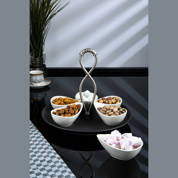 Osena Burma Parhe Porcelain Serving Set with 6 Divisions with Metallic Handle Turkey Made - 27 263-MS-02