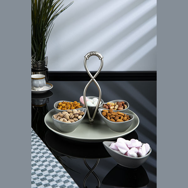 Osena Burma Parhe Porcelain Serving Set with 6 Divisions with Metallic Handle Turkey Made - 27 263-YS-02