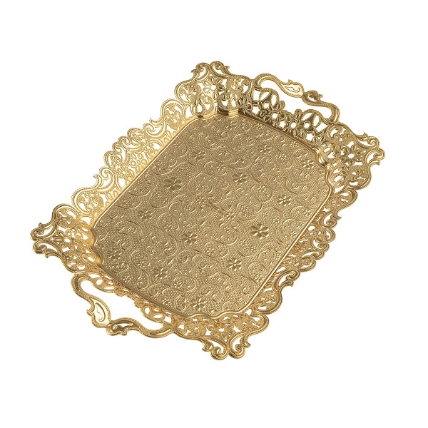 Osena Motf Rectangle Pewter Metal Rectangle Serving Tray Turkey Made Golden 19cmX42cm - 291-2-18