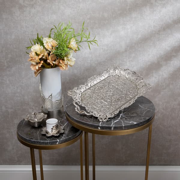Osena Motf Pewter Metal Rectangle Serving Tray For 4 Person Turkey Made Silver - 291-4-11