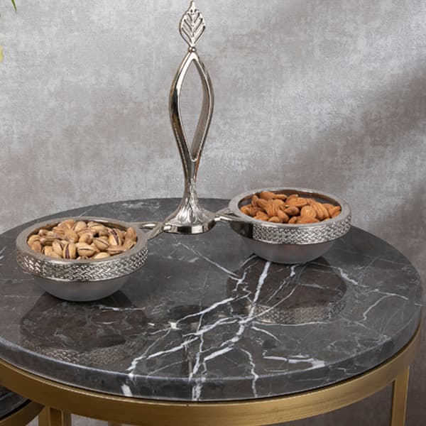 Osena Mira Burma Pewter Metal Luxury 2 Section Triple Glass Serving Bowl Set Silver - 308-K-11