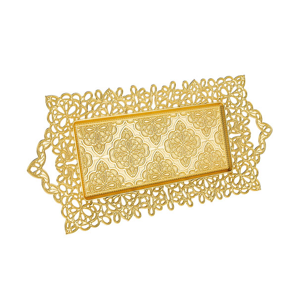 Osena Fyonk Rectangle Serving Tray Pewter Metal Turkey Made Golden 19cmX42cm - 314-2-18