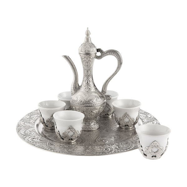 Osena Payitaht Brass Porcelain Zamzam Kawa Set Silver - 316-K-11