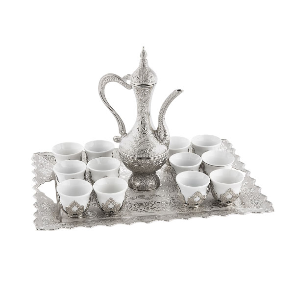 Osena Brass 12 People Porcelain Zamzam Kawa Set Golden - Silver 318-K-11