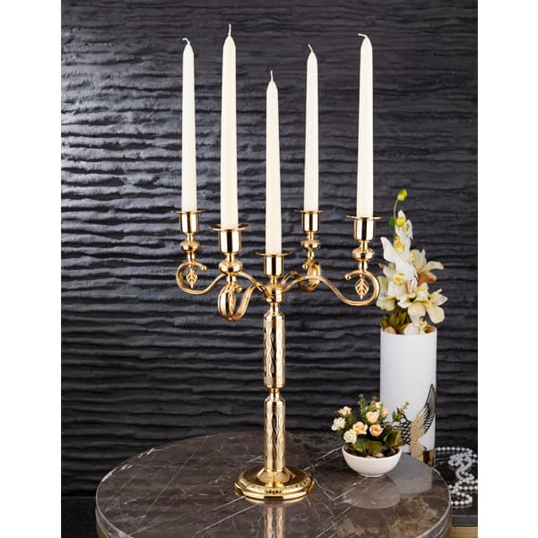 Osena Burma Pewter Metal 5 Arm Candlestick Candle Holder Golden Turkey Made - 348-K-5-18