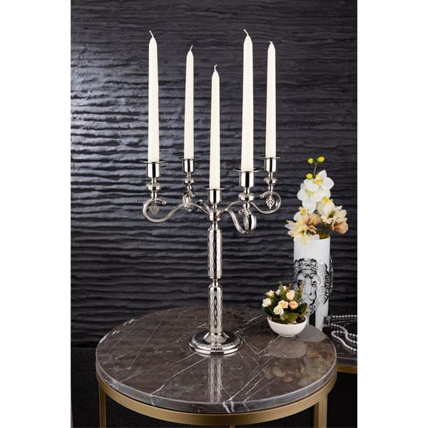 Osena Burma Pewter Metal 5 Arm Candlestick Candle Holder Silver Turkey Made - 348-K-5-01