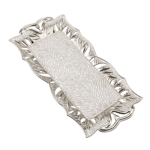 Osena Yaprak Rectangular Pewter Metal Silver Serving Tray Turkey Made - 349-2-11